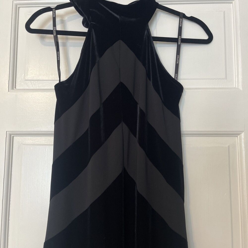 Vintage Velvet Maxi Dress Women 8 Black Halter Stripe Goth Vampy HOCO Prom